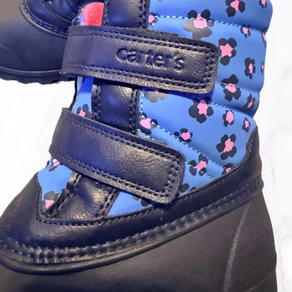 Girl’s Carter’s Pink & Blue Leopard Deltha Velcro Snow‎ Boots, Size 13
